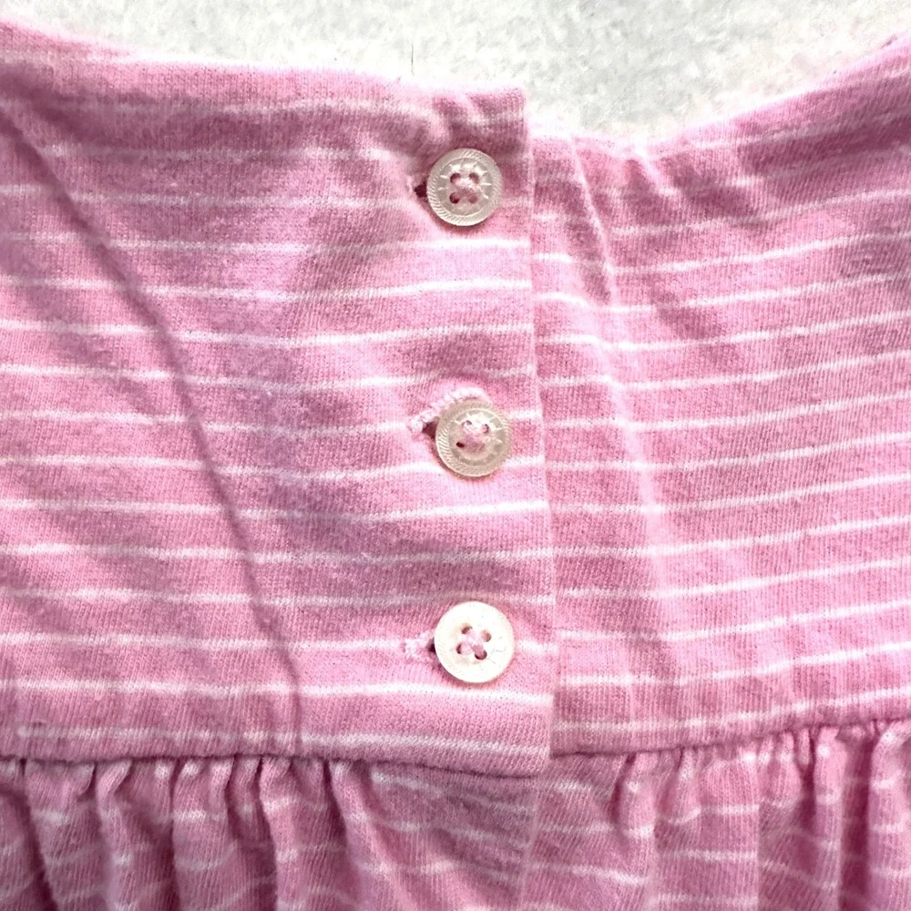 Ralph Lauren Baby Girl 9M Striped Ruffle Cotton Coverall Romper Pink White Snap